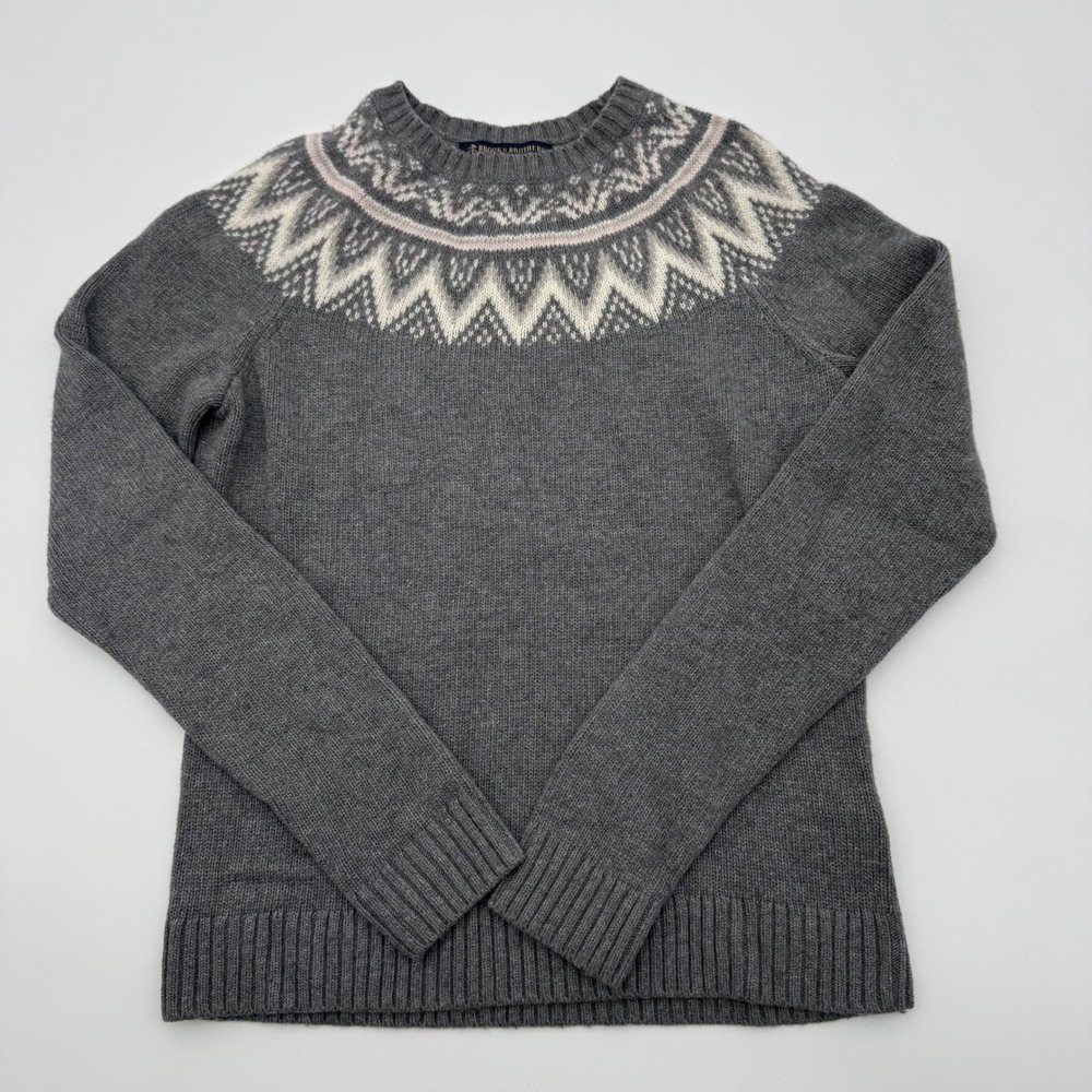 Brooks Brothers Grey Fair Isle Wool Cashmere Blend Italian Yarn Sweater S